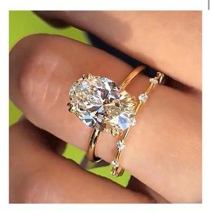 3.5 Carat Moissanite Yellow Gold Oval Cut Wedding
Ring Set In Sterling Silver